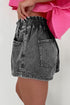 Relaxed Fit High Waisted Drawstring Utility Denim Shorts